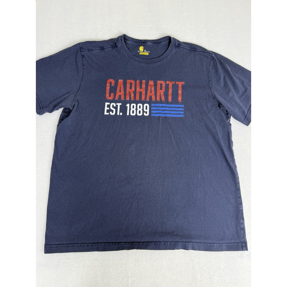 Carhartt Shirt Mens Navy Relaxed‎ Fit Est 1889 Graphic Workwear Tee Cotton XL